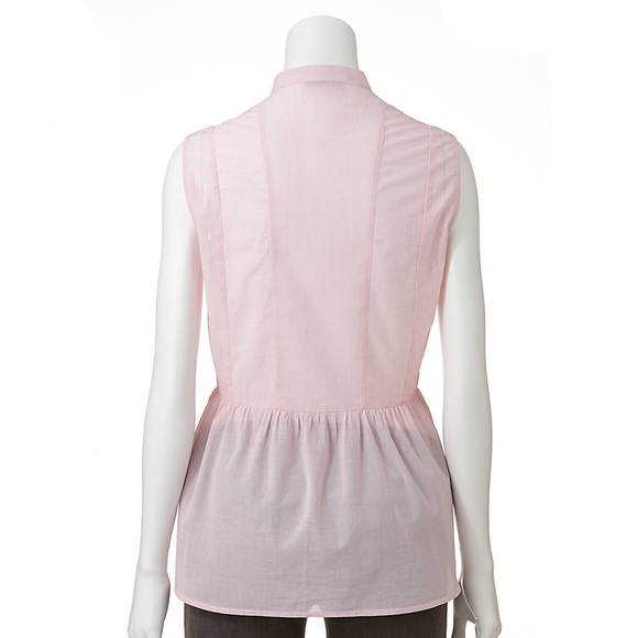 Elle Sleeveless Button Front Pinstripe Crochet Peplum Tank Top Blouse Size M - Picture 6 of 6